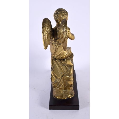 338 - A FINE 19TH CENTURY EUROPEAN ORMOLU CLOCK CASE formed as a winged putti upon a naturalistic outcrop.... 