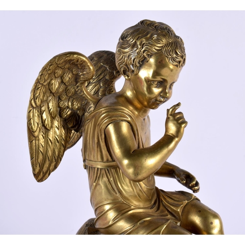 338 - A FINE 19TH CENTURY EUROPEAN ORMOLU CLOCK CASE formed as a winged putti upon a naturalistic outcrop.... 