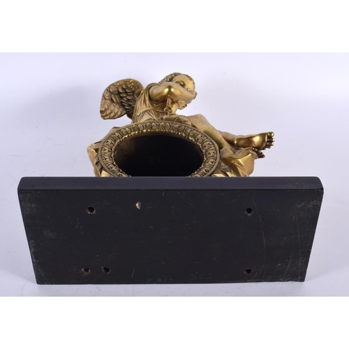 338 - A FINE 19TH CENTURY EUROPEAN ORMOLU CLOCK CASE formed as a winged putti upon a naturalistic outcrop.... 