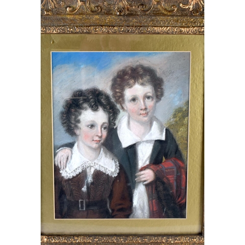 339 - Scottish School (19th Century) Gouache, Pair of boys in a landscape. 44 cm x 36 cm.