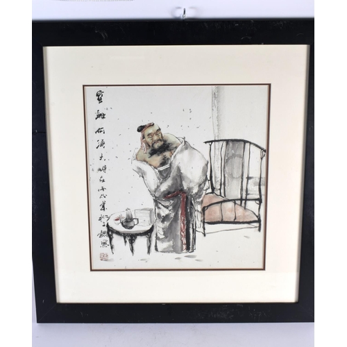 348 - Chinese School (20th Century) Watercolour, Scholar in a landscape. 68 cm square.