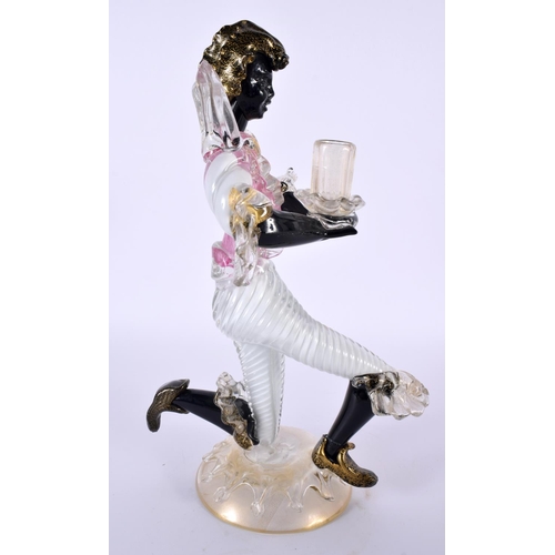 35 - AN ITALIAN MURANO GLASS FIGURAL CANDLESTICK. 27 cm high.