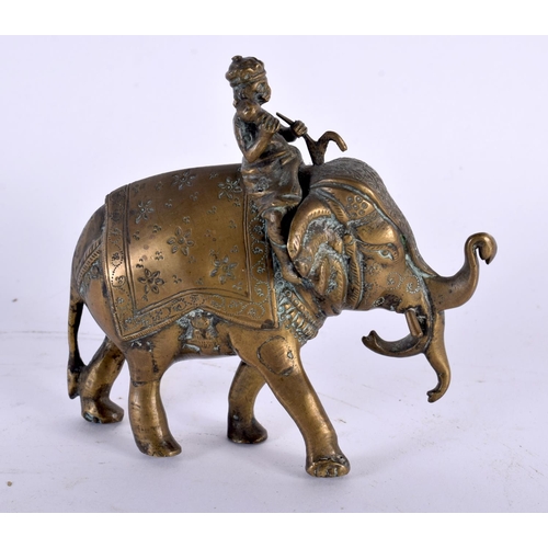 350 - A 19TH CENTURY INDIAN BRONZE FIGURE OF A ROAMING ELEPHANT modelled with monkey attendant. 11cm x 10 ... 