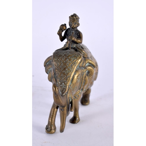 350 - A 19TH CENTURY INDIAN BRONZE FIGURE OF A ROAMING ELEPHANT modelled with monkey attendant. 11cm x 10 ... 