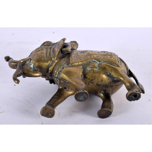 350 - A 19TH CENTURY INDIAN BRONZE FIGURE OF A ROAMING ELEPHANT modelled with monkey attendant. 11cm x 10 ... 