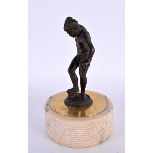 354 - A 19TH CENTURY ITALIAN GRAND TOUR BRONZE FIGURE OF A DANCING MALE After the Antiquity, modelled upon... 