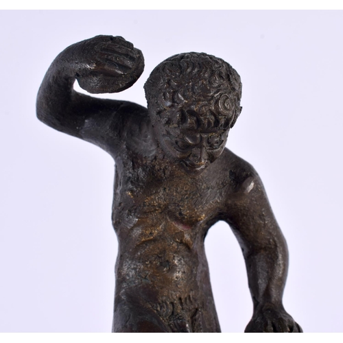 354 - A 19TH CENTURY ITALIAN GRAND TOUR BRONZE FIGURE OF A DANCING MALE After the Antiquity, modelled upon... 