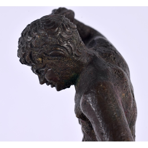 354 - A 19TH CENTURY ITALIAN GRAND TOUR BRONZE FIGURE OF A DANCING MALE After the Antiquity, modelled upon... 