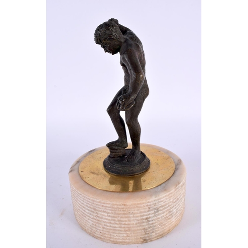 354 - A 19TH CENTURY ITALIAN GRAND TOUR BRONZE FIGURE OF A DANCING MALE After the Antiquity, modelled upon... 