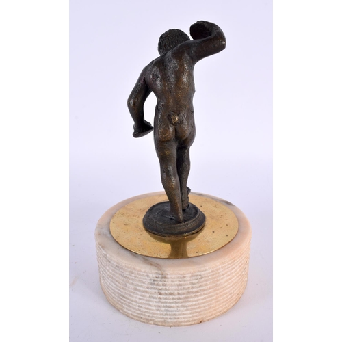 354 - A 19TH CENTURY ITALIAN GRAND TOUR BRONZE FIGURE OF A DANCING MALE After the Antiquity, modelled upon... 