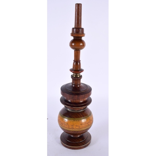 364 - AN UNUSUAL ANTIQUE TREEN CARVED WOOD PUZZLE PIPE. 30cm high.