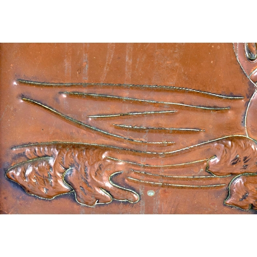 367 - A LARGE ENGLISH ARTS AND CRAFTS REPOUSSE COPPER PANEL possibly Newlyn, depicting a large viking ship... 