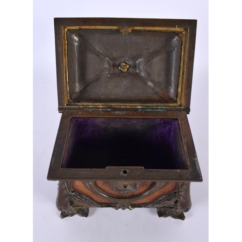 372 - A FINE ART NOUVEAU FRENCH ART NOUVEAU BRONZE AND LEATHER CASKET signed RS, wonderfully formed with s... 