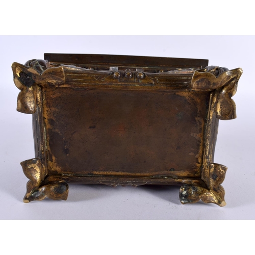 372 - A FINE ART NOUVEAU FRENCH ART NOUVEAU BRONZE AND LEATHER CASKET signed RS, wonderfully formed with s... 