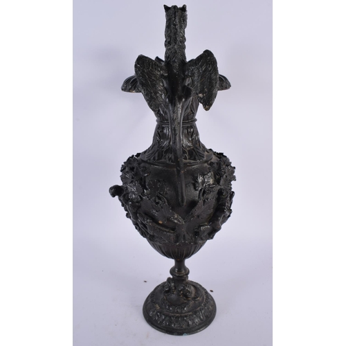 373 - A LARGE 19TH CENTURY TWIN HANDLED BRONZE GRAND TOUR VASE decorated in relief with figures, the handl... 