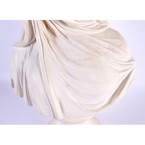 38 - A LARGE EARLY 20TH CENTURY EUROPEAN PLASTER FIGURE OF A VEILED FEMALE modelled upon a pedestal. 38 c... 