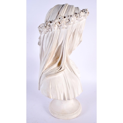 38 - A LARGE EARLY 20TH CENTURY EUROPEAN PLASTER FIGURE OF A VEILED FEMALE modelled upon a pedestal. 38 c... 