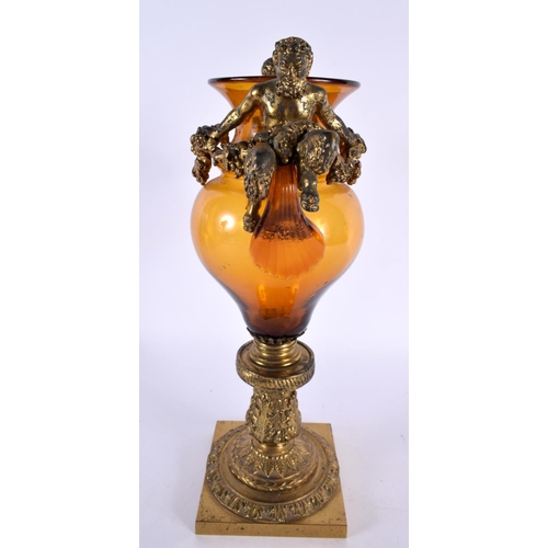 381 - A LOVELY 19TH CENTURY ITALIAN GILT BRONZE MOUNTED AMBER GLASS VASE by Antonio Pandiani (1838-1928) m... 