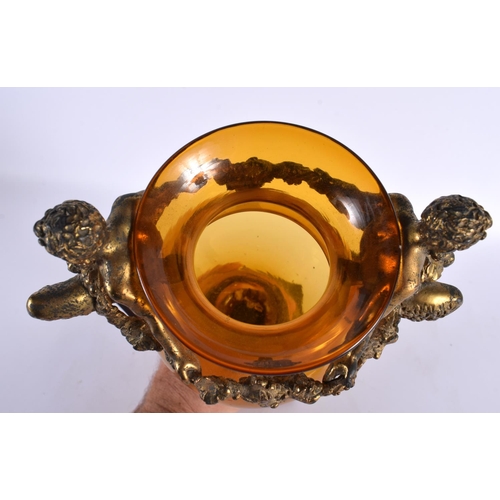 381 - A LOVELY 19TH CENTURY ITALIAN GILT BRONZE MOUNTED AMBER GLASS VASE by Antonio Pandiani (1838-1928) m... 