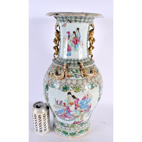 394 - A LARGE 19TH CENTURY CHINESE CANTON FAMILLE ROSE PORCELAIN VASE Qing, painted with figures in landsc... 