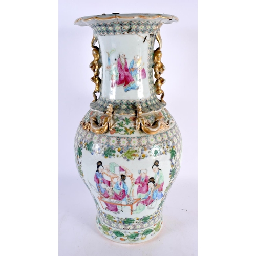 394 - A LARGE 19TH CENTURY CHINESE CANTON FAMILLE ROSE PORCELAIN VASE Qing, painted with figures in landsc... 