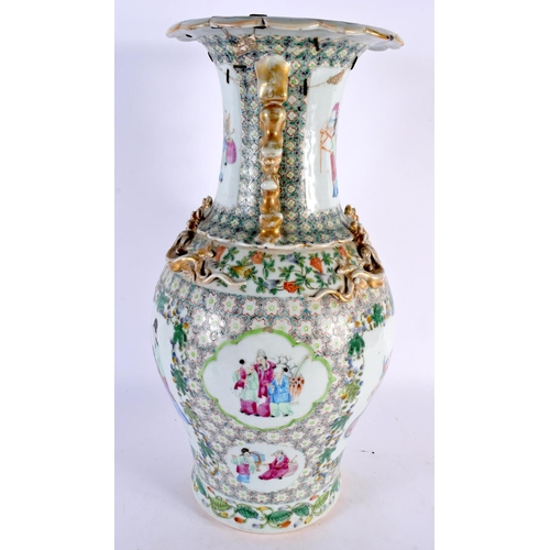 394 - A LARGE 19TH CENTURY CHINESE CANTON FAMILLE ROSE PORCELAIN VASE Qing, painted with figures in landsc... 