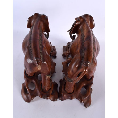 395 - THREE 19TH CENTURY CHINESE CARVED HARDWOOD WOOLLY MAMMOTH ELEPHANTS Qing. Largest 27 cm x 22cm. (3)