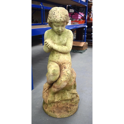 399 - A RARE AND IMPORTANT 19TH CENTURY AMERICAN CARVED MARBLE FIGURE entitled The Infant Bather, by Marga... 