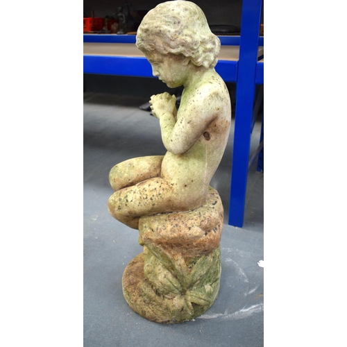 399 - A RARE AND IMPORTANT 19TH CENTURY AMERICAN CARVED MARBLE FIGURE entitled The Infant Bather, by Marga... 