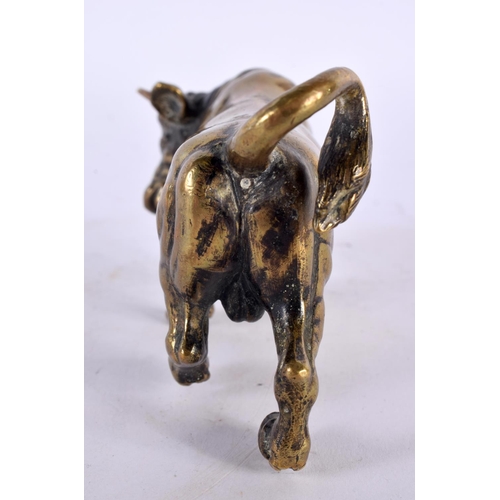 401 - A 19TH CENTURY EUROPEAN GRAND TOUR BRONZE FIGURE OF A BULL AFTER THE ANTIQUITY. 12cm wide