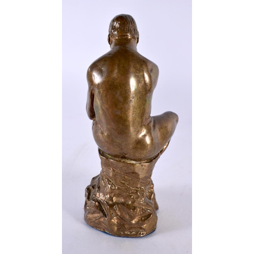 407 - A SMALL EARLY 20TH CENTURY EUROPEAN GRAND TOUR BRONZE FIGURE OF THE THINKER together with a patinate... 