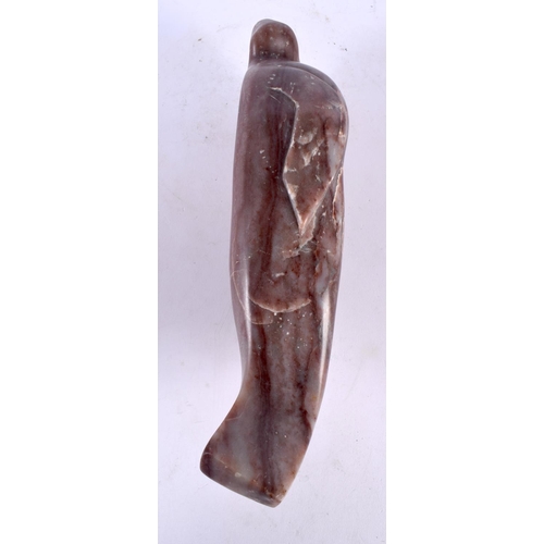 408 - A LARGE EARLY 20TH CENTURY NORTH AMERICAN INUIT CARVED STONE SEAL of unusual form. 27 cm wide.