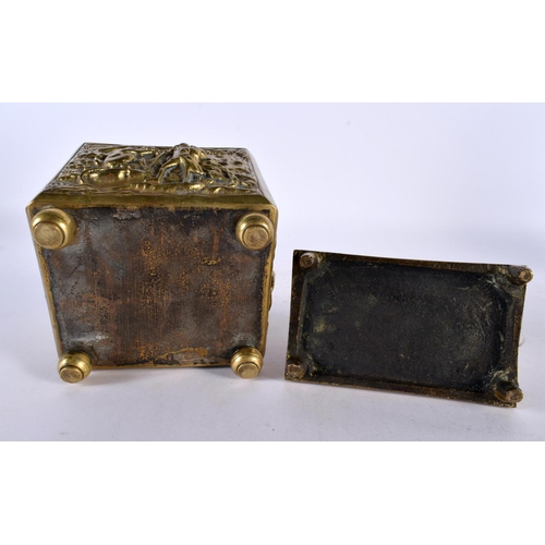 410 - TWO 18TH/19TH CENTURY BRONZE TOBACCO BOXES AND COVERS one decorated with monkeys and landscapes. Lar... 