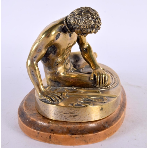 422 - A 19TH CENTURY EUROPEAN BRONZE FIGURE OF THE DYING GAUL modelled upon a sienna marble base. 18cm x 1... 