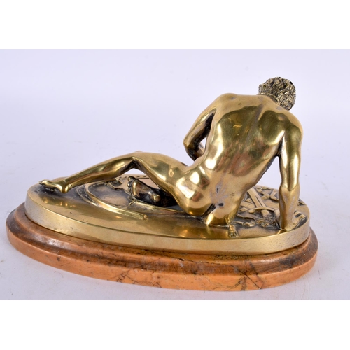 422 - A 19TH CENTURY EUROPEAN BRONZE FIGURE OF THE DYING GAUL modelled upon a sienna marble base. 18cm x 1... 