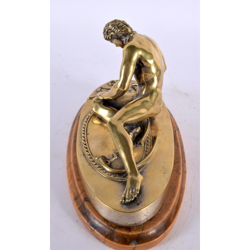 422 - A 19TH CENTURY EUROPEAN BRONZE FIGURE OF THE DYING GAUL modelled upon a sienna marble base. 18cm x 1... 