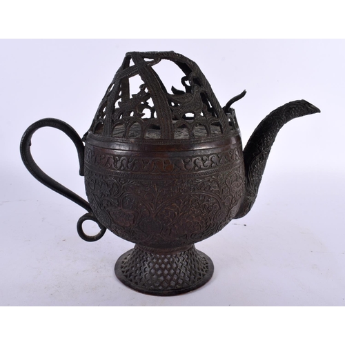 431 - A VERY UNUSUAL 18TH/19TH CENTURY MIDDLE EASTERN RETICULATED ISLAMIC TEAPOT with openwork top encasin... 