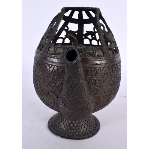 431 - A VERY UNUSUAL 18TH/19TH CENTURY MIDDLE EASTERN RETICULATED ISLAMIC TEAPOT with openwork top encasin... 