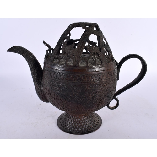 431 - A VERY UNUSUAL 18TH/19TH CENTURY MIDDLE EASTERN RETICULATED ISLAMIC TEAPOT with openwork top encasin... 