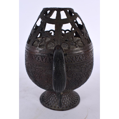 431 - A VERY UNUSUAL 18TH/19TH CENTURY MIDDLE EASTERN RETICULATED ISLAMIC TEAPOT with openwork top encasin... 