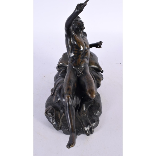 434 - A 19TH CENTURY ITALIAN GRAND TOUR BRONZE FIGURE OF A DRUNKEN MALE modelled reclining upon a naturali... 