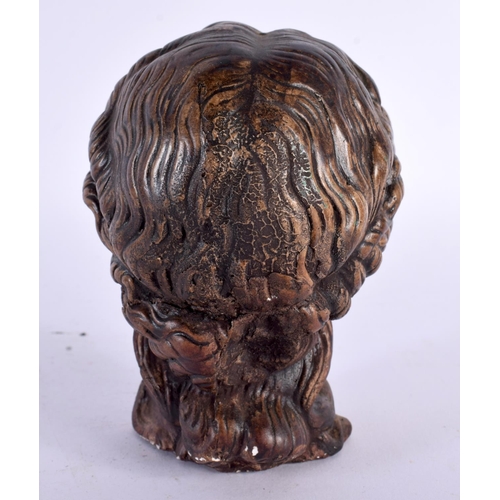 436 - A 19TH CENTURY EUROPEAN GRAND TOUR PAINTED POTTERY HEAD OF A FEMALE After the Antiquity. 12 cm x 7cm... 