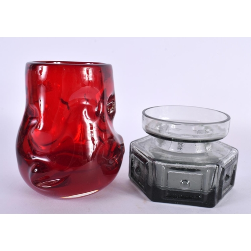 44 - TWO WHITEFRIARS GLASS VASES. Largest 13 cm high. (2)