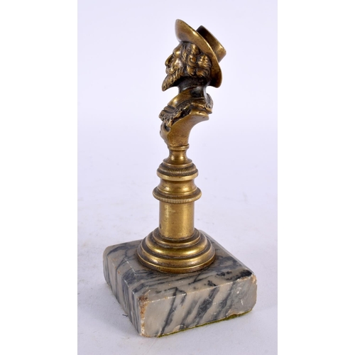 443 - A SMALL 19TH CENTURY EUROPEAN GILT BRONZE GRAND TOUR PEDESTAL FIGURE modelled as a bearded male. 14c... 