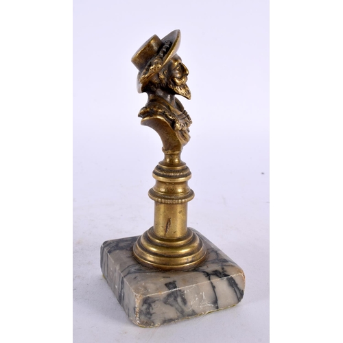 443 - A SMALL 19TH CENTURY EUROPEAN GILT BRONZE GRAND TOUR PEDESTAL FIGURE modelled as a bearded male. 14c... 