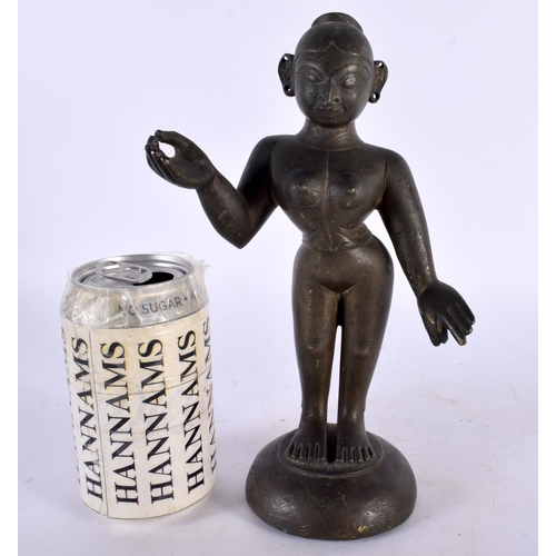 445 - A LOVELY 18TH CENTURY INDIAN BRONZE FIGURE OF A STANDING DEITY modelled nude with one hand raised. 2... 