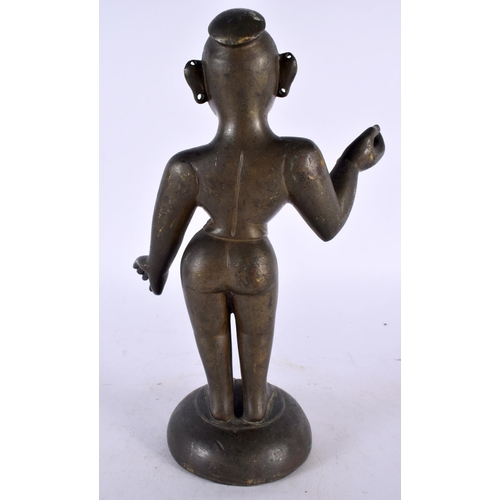 445 - A LOVELY 18TH CENTURY INDIAN BRONZE FIGURE OF A STANDING DEITY modelled nude with one hand raised. 2... 