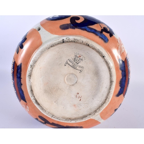 46 - AN UNUSUAL ANTIQUE MASONS IRONSTONE JAR LAMP painted with imari foliage. 28cm x 18cm.