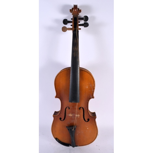 462 - A VIOLIN with bow. Violin 59 cm long, length of back 35.5 cm.