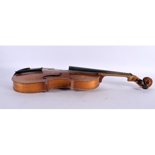 462 - A VIOLIN with bow. Violin 59 cm long, length of back 35.5 cm.